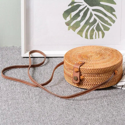 Sac Rond En Paille Dépaule Brun
