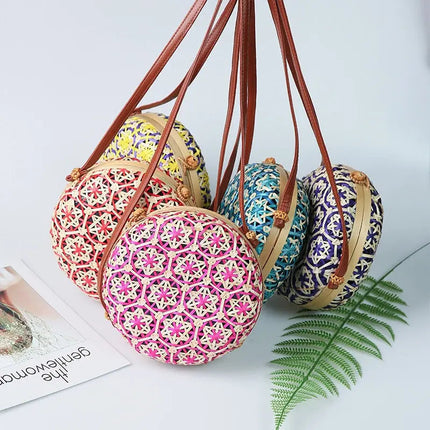 Sac Rond En Rotin Coloré Paille