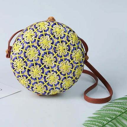 Sac Rond En Rotin Coloré Jaune Paille