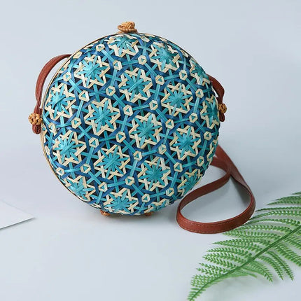 Sac Rond En Rotin Coloré Vert Paille