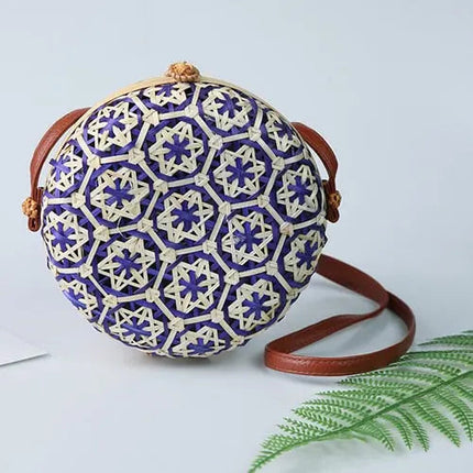 Sac Rond En Rotin Coloré Bleu Paille