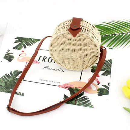 Sac Rond En Rotin Beige Paille