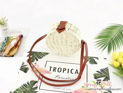 Sac Rond En Rotin Blanc Paille