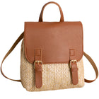 Sac À Dos Paille Cuir Beige Marron
