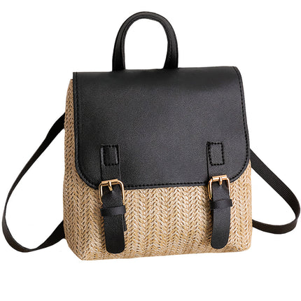 Sac À Dos Paille Cuir Noir