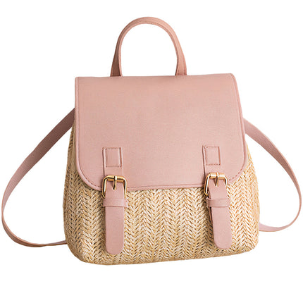 Sac À Dos Paille Cuir Rose