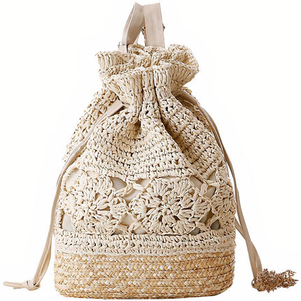 Sac À Dos Paille Pochon Beige