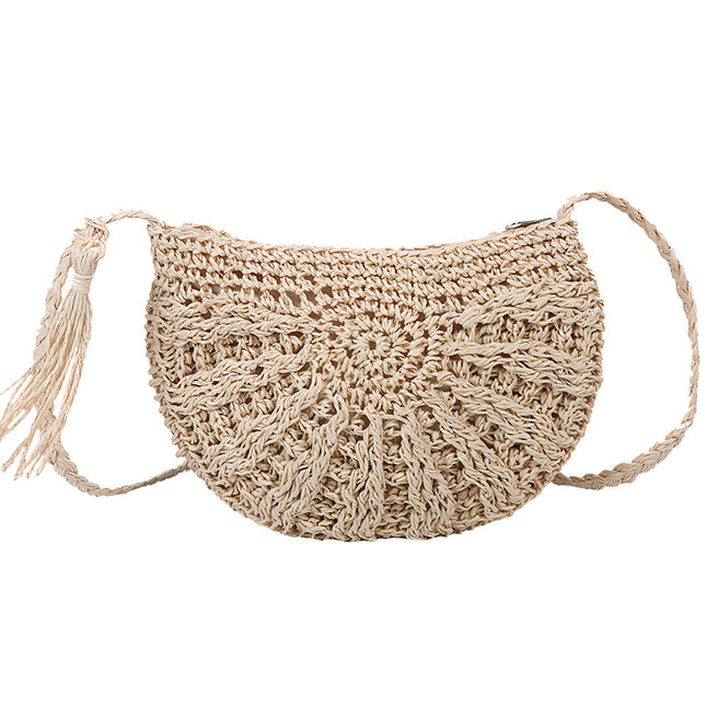 Sac À Main Paille Pompon Demi-Lune