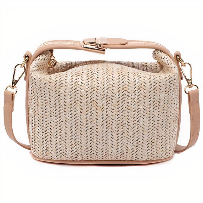 Sac À Main Paille Fermeture Éclair Beige