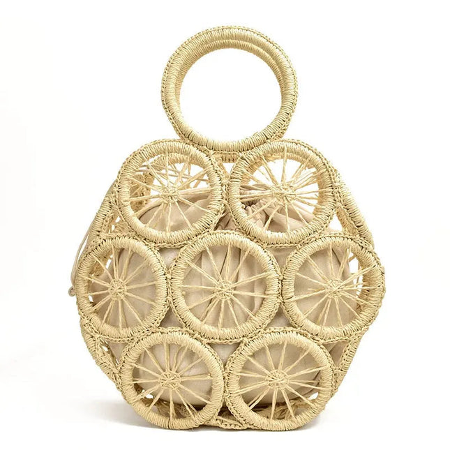 Sac À Main Rond En Paille Crème