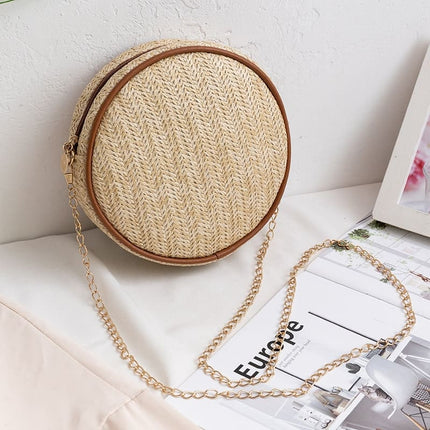 Sac A Main En Paille Rond Brun