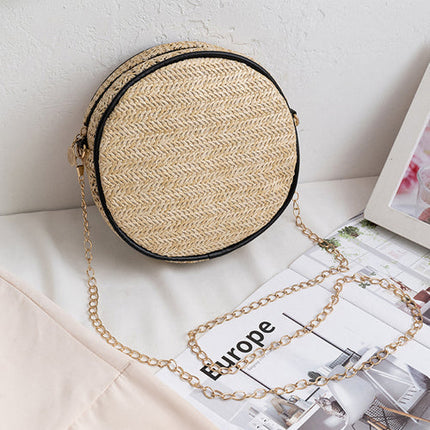 Sac A Main En Paille Rond Noir