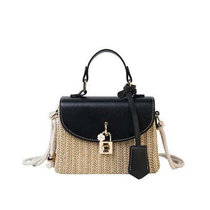 Sac De Plage Amour Noir En Paille