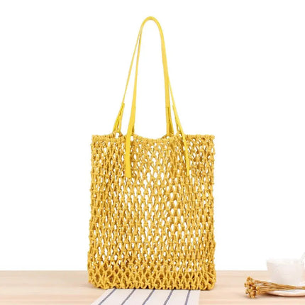 Sac De Plage Filet Jaune En Paille