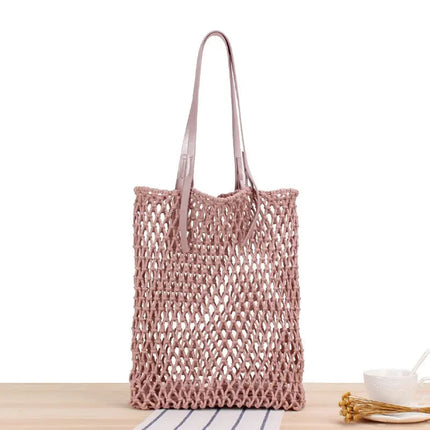 Sac De Plage Filet Rose En Paille