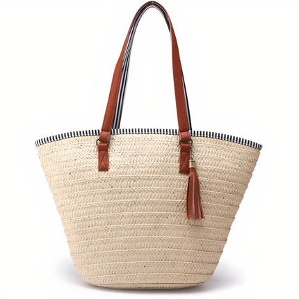 Sac Cabas En Paille De Plage Marinière