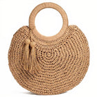 Sac Rond Paille De Plage Avec Pompon