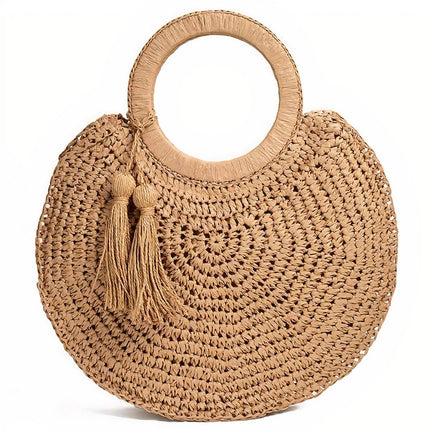 Sac Rond Paille De Plage Avec Pompon