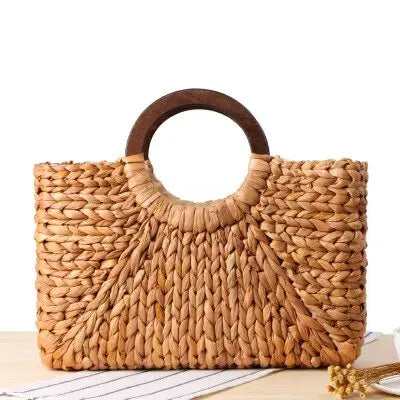 Sac En Paille Anse Bois Brun Paille