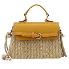 Sac En Paille Fermeture Cuir Jaune Paille