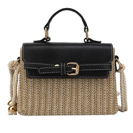Sac En Paille Fermeture Cuir Noir Paille