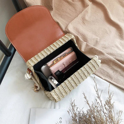 Sac En Paille Fermeture Cuir Paille