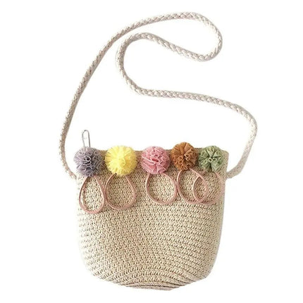 Sac En Paille Avec Des Pompons Beige Paille