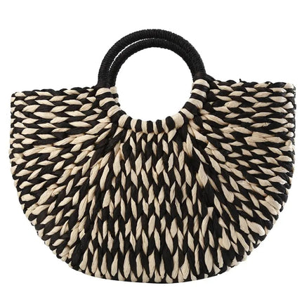 Sac Panier En Paille Noir & Blanc Paille
