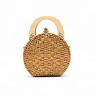 Sac Rond En Paille Anse Bois Khaki Paille