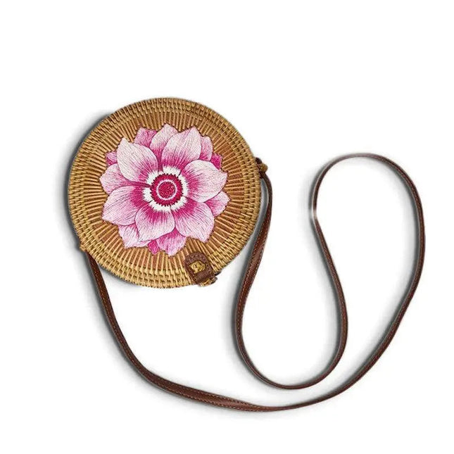 Sac Rond Paille Rose Rond