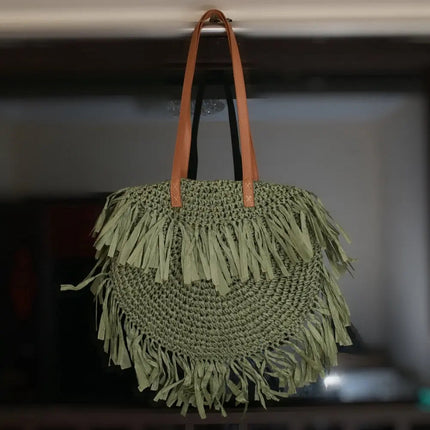 Sac Rond En Paille Vert