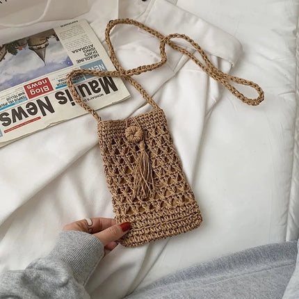 Sacoche Raphia Pour Téléphone Marron Sac Raphia