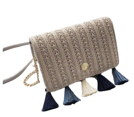 Sac Osier Avec Pompons Gris En