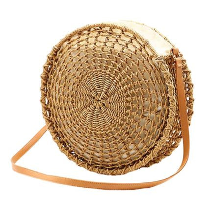 Sac Osier Rond Fermeture Marron En