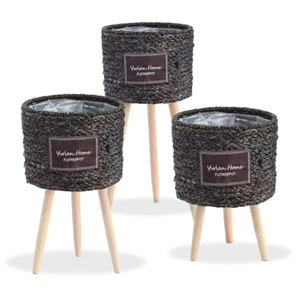 Cache-Pot Osier Sur Pied Noir Cache-Pot En