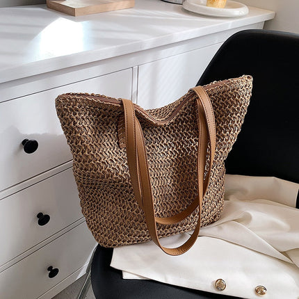 Sac Paille Cuir Khaki