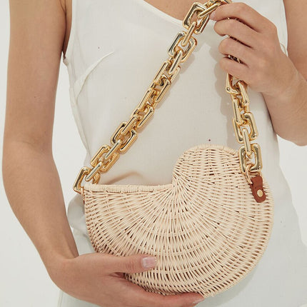 Sac En Paille Coquillage Beige Rond Paille