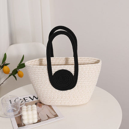 Sac De Plage Cabas Blanc Noir Plage En Osier