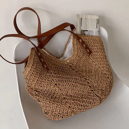 Grand Sac De Plage Paille Kaki