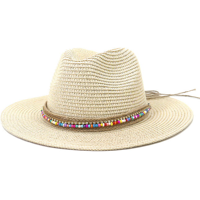 Chapeau De Paille Tour Perles Femme
