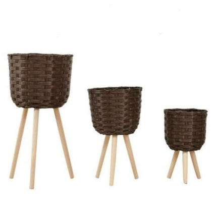 Cache-Pot Osier Sur-Pieds Marron 3 Pièces Cache-Pot En
