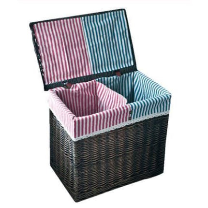 Coffre À Linge En Osier Brun Doublure Rayure Panier