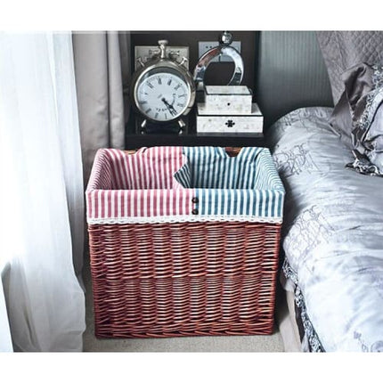 Coffre À Linge En Osier Marron Doublure Rayure Panier