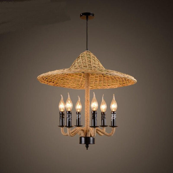 Lustre Bambou Chapeau Luminaire
