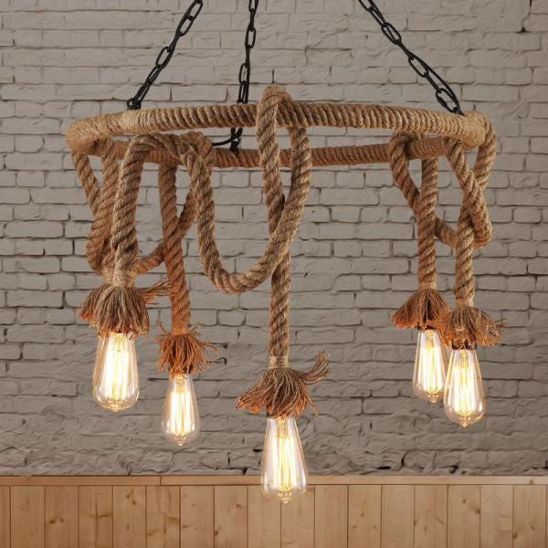 Lustre Bambou Corde Luminaire