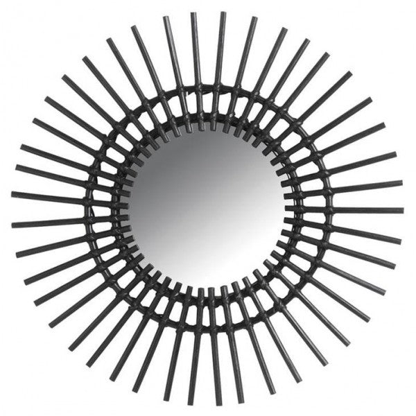 Miroir Soleil Rotin Noir