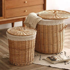 Panier À Linge En Osier<Br> Avec Couvercle Moyen Linge