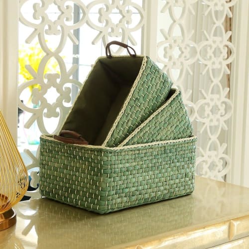 Panier Rangement En Osier Vert Petit