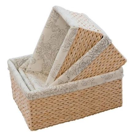 Panier Rangement En Paille Et Tissu Tresse Blanc / S Osier