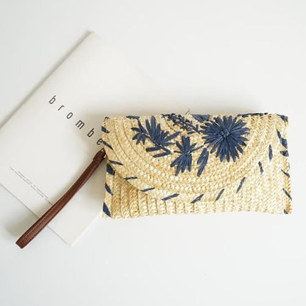 Pochette Osier Doré Bleu Sac En Osier